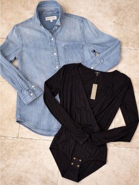 Aritzia Denim Forum Shirt M + J.Crew Bodysuit S Bundle